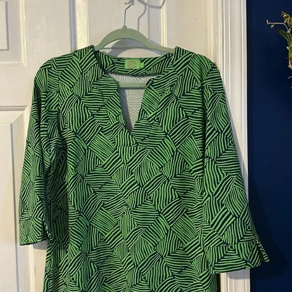 Women’s Katherine Green & Blue Way V Neck Nylon & Spandex Sheath Dress Size L - Picture 2 of 9